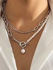 abordables Collier pour femme-Collier femme en or à plusieurs couches et pendentif en perles – bijoux élégants en alliage pour cocktails, mariages et tenues de bureau