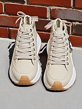 abordables Baskets femme-Baskets montantes en toile pour femmes – Chaussures à lacets à plateforme décontractées pour le style urbain, les voyages et les activités du week-end