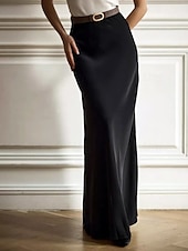 abordables Jupes unies-Femmes Jupe Moulant Mode Maxi Taille Basse Jupes Uni Micro-Élastique Soirée Rue Noir Blanche Kaki Gris Claire Automne Polyester