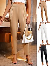 billiga byxor för kvinnor-Dam Kostymbyxor Byxor Mode Streetwear Fullängd Hög midja Slät Elastisk midja Mateial som andas Bekväm Microelastisk Gata Dagliga kläder Utekväll Svart Vit Champagne Vår Höst Normal