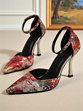 economico Tacchi a Spillo-Per donna Tacchi Quotidiano Floreale Fibbia Stiletto Punta a Punta Moda Camminata Raso Fibbia Rosso scuro Blu