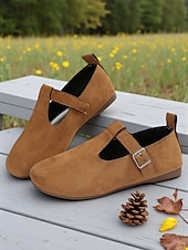 preiswerte Damenhausschuhe und -halbschuhe-Ballerinas für Damen mit breiter Zehenpartie aus Wildlederimitat und verstellbarem Riemen – bequeme Freizeitschuhe für Garten, Park und Spaziergänge im Freien