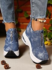 cheap Women&#039;s Sneakers-Women&#039;s Canvas Platform Sneakers with Air Cushion – Trendy Zip-Up Wedge Walking Shoes for Casual Outfits, Street Style and Travel