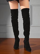abordables Bottes à la mode-bottes cuissardes en daim gris pour femme à talons hauts - bottines cuissardes chics et élégantes pour les sorties à la mode et les tenues de soirée