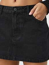 billige Vanlige skjørt-Dame الالتفاف Fritid Mini Mellomhøyt liv Skjørt عادي Lomme Mikroelastisk Feriereise Gate Svart Blå Himmelblå Sommer Denimstoff