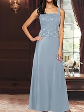 preiswerte Mit Jacke-A-Linie Dreiteilig Brautmutterkleid Elegant Einfach luxuriös Quadrathals Bodenlang Satin Spitze Dreiviertelarm mit Spitze Paillette 2025