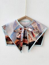 abordables Foulards pour femmes-Col amovible imprimé artistique pour femme – col foulard coloré inspiré de Van Gogh, style rétro vintage, accessoire de mode élégant pour tenues décontractées, tenues de bureau et événements artistiques