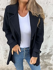 preiswerte Trenchcoats-Damen Winterjacke Mantel Freizeitjacke Warm Bequem Tasche Knöpfe Mode Modern Lässig Einfach Outdoor Straße Ausgehen Einreihig Regulär Steigendes Revers Normale Passform Langarm Oberbekleidung Schwarz
