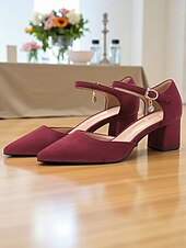 abordables Block Heels-Escarpins à talons compensés en daim rose pour femme, avec bride à la cheville – élégants escarpins à bout pointu et détails charmants pour mariages, fêtes et tenues de bureau