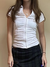 preiswerte Damen Einfache Oberteile-Damen Hemd Bluse Einfach Modern Lässig Kurzarm Hemdkragen Normale Oberteile Täglich Ferien Knöpfe Weiß Rosa Sommer