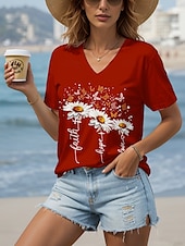 ieftine Umor &amp; Citate tricou-Pentru femei Tricou Grafic Animal Scrisă Epocă Stilat Clasic Manșon scurt În V Topuri obișnuite Zilnic Imprimeu Negru Alb Galben Roșu-aprins Albastru piscină Vară Primăvară