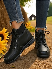 abordables Bottines-Bottines à lacets pour femmes avec col côtelé – des chaussures d&#039;extérieur élégantes pour les visites à la ferme, les champs de tournesols et les promenades d&#039;automne