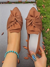 abordables Chaussures sans lacet et mocassins femme-Chaussures à enfiler Flyknit Bow pour femmes – Chaussures plates décontractées, légères et respirantes pour un usage quotidien, les pique-niques dans le jardin et les rassemblements en plein air
