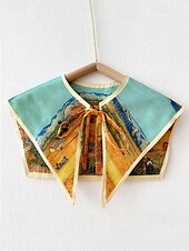 abordables Foulards pour femmes-Col amovible imprimé artistique pour femme – col foulard coloré inspiré de Van Gogh, style rétro vintage, accessoire de mode élégant pour tenues décontractées, tenues de bureau et événements artistiques