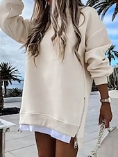 economico Felpe e Sweatshirt Texturizzati-Per donna Felpa Pullover Felpe Semplice Casual Manica Lunga Girocollo Top Regolari Streetwear Ferie Patchwork Nero Beige Grigio Autunno Inverno