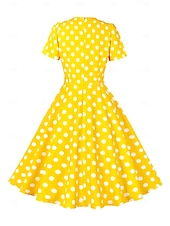 abordables Robes-Rétro Vintage Années 1950 Rockabilly Midi Robe trapèze Robe Évasée À pois Col rond Femmes Vacances Occasionnel Soirée à thème rétro Adultes Robe Printemps &amp; Été