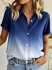 preiswerte Blumenoberteile-Damenhemd Langarm Button-Down-Bluse Einfarbig Ombre Grafik Vintage Tropisch Tägliches Kurzarmhemd Kragen Reguläre Oberteile Täglich Hellgrün Blau Lila Sommer Herbst