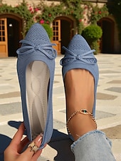 abordables Ballerines femme-Ballerines Flyknit Bow pour femmes – chaussures décontractées, légères, respirantes et élégantes, idéales au quotidien, pour les promenades en plein air et les pique-niques printaniers au jardin