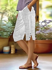 voordelige Bodems-Dames Broek met linnenlook Capri broeken Chinese Zomer korte broeken Streetwear Casual Knielengte Hoge taille Effen Zak Opdrukken Ademend Zacht Micro-elastisch Vakantie Straat Alledaagse kleding Wijn