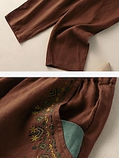 abordables Pantalón liso de lino y algodón-Mujer Pantalones de lino y algodón Chinos Moda Básico Longitud total Alta cintura Floral Bordado Comodidad Al Aire Libre Microelástico Vacaciones Calle Diario Blanco Amarillo Albaricoque Café Verano