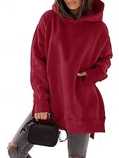 billige Enkle topper-Dame Pullover hettegenser-genser عادي Gatemote Fritid Langermet Med hette Vanlige topper Gate Ferie Lomme Svart Rosa Vin Beige Lyseblå Vinter