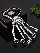 economico Accessori di Halloween-Bracciale da donna in lega di Halloween con scheletro a forma di mano – anelli regolabili in stile punk gotico per feste e cosplay