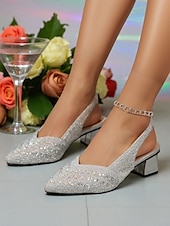 abordables Fête de la Vie Nocturne-Escarpins à bride arrière scintillants argentés pour femmes - Chaussures de soirée scintillantes à talon bas pour la vie nocturne et les événements en soirée