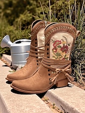 abordables Cowboy et bottes occidentales-Bottes western brodées pour femmes avec franges et pompons – bottes bohème chic pour le travail à la ferme et les sorties décontractées