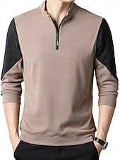 billiga Herrarnas Elite Tröjor &amp; Koftor-Herr Tröja Långärmad Hög hals Vår Höst Vinter Dagligen Dragkedja Lappverk Utomhus Semester Hem Svart Brun Khaki grön Topp t-shirt för män