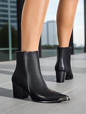 Недорогие Ботильоны-Женские коричневые ботильоны с острым носком из искусственной кожи – ботильоны в стиле вестерн на среднем каблуке с металлическим носком и молнией сбоку, повседневная осенняя обувь для городского уличного стиля и офисных нарядов