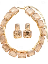 cheap Women&#039;s Necklace-Women&#039;s Gold Crystal Jewelry Set - Chunky Rhinestone Choker Necklace and Drop Earrings for Glamorous Party and Evening Wear