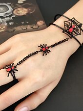 お買い得  ハロウィンアクセサリー-レディースハロウィンスパイダーウェブブレスレットリングセット - ゴシック合金ハンドチェーンジュエリー、調節可能なフィット感、パーティーやコスプレアクセサリー