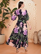 economico Lunghezza del pavimento-Linea ad A Abito da cerimonia per signora Elegante Scollo a V Lunghezza al pavimento Chiffon Mezza Manica con Fascia / Nastro Pieghe Fiore 2025