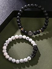 preiswerte Herrenschmuck-Herren Armband Armband-Set Schwarz-Weiß Naturstein Legierung Personalisierte Retro Ethnisch