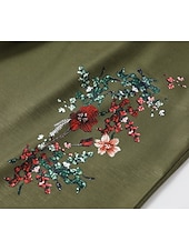  Pantalon large pour femme style bohème, longueur totale, imprimé floral naturel, poches, cordon de serrage élastique, confortable, extérieur, vacances, week-end, vert, été, coupe régulière
