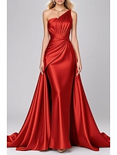 abordables Rose-Robe de soirée sirène rose noire élégante, robe formelle pour invité de mariage, longueur au sol, sans manches, asymétrique, robe rose en satin extensible avec plis, 2025