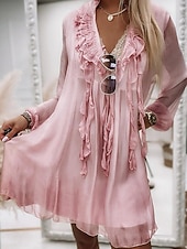 tanie Prosta sukienka-Damskie Sukienka mini Codzienne sukienki Podstawowy Codzienny Urlop Codzienny Regularny Równina Rękaw 3/4 W serek Rumiany róż Szary Lato