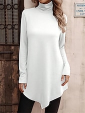 billige Plain t-skjorte-Kvinne T-skjorte Langermet Rund Hals Langermet Tunika Grafisk Enkel Stilig Klassisk Casuel Langermet Rullekrage Topper Fest Kveldsantrekk Daglig Utgående Asymmetrisk Svart Hvit Rosa Blå Høst Vinter
