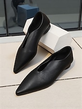 abordables Chaussures sans lacet et mocassins femme-ballerines à bout pointu en similicuir marron pour femmes – mocassins minimalistes à enfiler en V, tenues de bureau élégantes et décontractées au quotidien