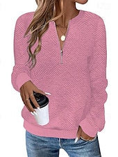 billige Teksturert hettegensere og sweatshirt-Dame Teksturert genser Pullover عادي Gatemote Fritid Behagelig Langermet V-hals Vanlige topper Gate Ferie Ut på byen Quarter Zip Svart Hvit Rosa Grå Høst