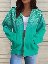 baratos Tops Listrados e Geométricos-Jaqueta de Moletom com Capuz Feminina Manga Longa Hoodie com Zíper Com Bolso Leve Casual Microelástico Gráfica Geométrica Ativa Bolso Frontal Verde Claro Vermelho Azul Roxo Verde Primavera Outono
