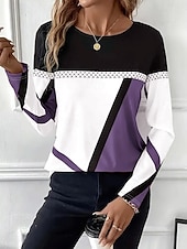 abordables T-shirt rayé et géométrique-Pâques Femmes T-shirt Graphique Plaid ancien Élégant Classique manche longue Col ras du cou Col rond Hauts Réguliers Quotidien Imprimé Noir Rouge Bleu Violet Marron Été Printemps Automne