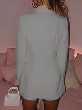 cheap Blazers &amp; Suits-Women&#039;s Blazer Comfortable Breathable Buttons Fashion Modern Plain Work Daily Regular Turndown Regular Fit Long Sleeve Outerwear Light Blue Black Dark Blue Spring Fall