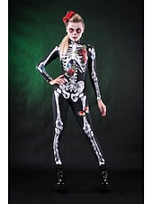 ieftine Cranii și oase-Schelet Craniu Craniu de zahăr Halloween Salopetă Costumul catsuit complet Costum înfricoșător Pentru copii Adulți Bărbați Pentru femei Băieți Halloween Carnaval Ziua morților Performanță Petrecere