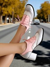preiswerte 1950er Jahre-Zweifarbige Oxford-Schuhe mit Blockabsatz für Damen – Retro-Schnürschuhe in Mintgrün und Metallic für den Streetstyle im 50er-Jahre-Stil, Alltagsoutfits und legere Anlässe