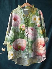 tanie Kwiatowe bluzki-Damskie Koszula Boho Falbana Kwiaty Graficzny Bohema Zabytkowe Elegancki Długi rękaw Zwykłe topy Codzienny Święto Szałwiowy Rumiany róż Brudny róż Fioletowy Fuksja Lato Wiosna Jesień