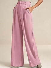 billiga breda ben och hög midja-Dam Brett skaft Byxor Streetwear Ledigt Fullängd Naturlig Slät Elastisk midja Bekväm Gata Helgdag Dagliga kläder Aprikos Grå Svart Vit Höst Normal