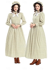  250e anniversaire des États-Unis 19ème siècle années 1800 Robe Prairie Ensemble bonnet et tablier Fille pionnière Epoque Coloniale Pionnier Guerre d'indépendance américaine Fleuri Déguisement Femmes