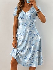 abordables Vestidos florales-Semana Santa Mujer Vestido Midi Vestido informal Vestido estilo camiseta Vestido de verano Vestido de una línea Elegante Vacaciones Casual Playa Ajuste regular Floral Graphic Hoja Manga Corta Escote