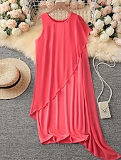 abordables Robes en chiffon-Femmes Mini Robe Robe Décontractée Robe en Chiffon Robe d&#039;été Robe Nuisette Mode Moderne Quotidien Plage Week-end Coupe régulière Uni Sans manches Col ras du cou Noir Rose Claire Violet Kaki Été